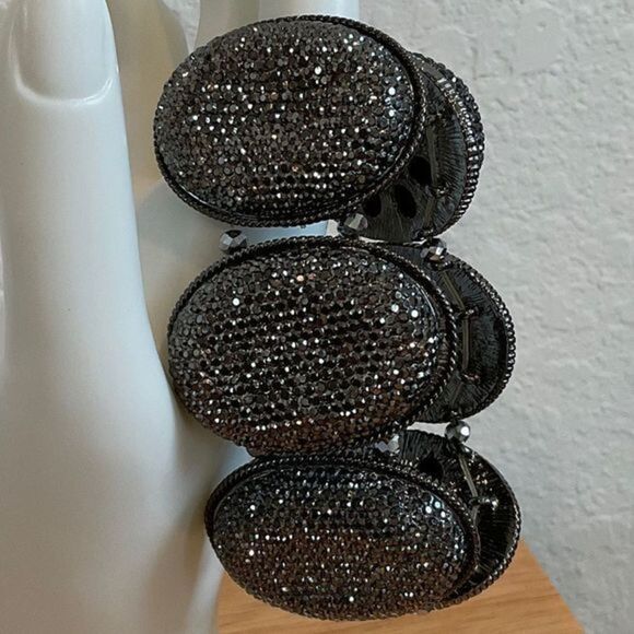 NWOT Vintage Necklace Oxidized Ovals With Silvery Rhinestones Used‎ + Bracelet - Picture 5 of 7